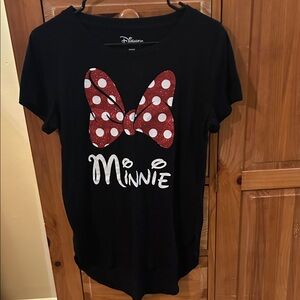 Disney Minnie Mouse Black Tee with Red Polka Dot Bow
